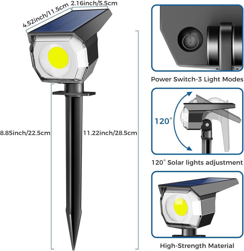 Peasur 1 Pack Solar Spot Lights Outdoor, Solar Spotlights Outdoor Waterproof 2-in-1 Auto On/Off Landscape Lighting for Outside Yard Wall Garden Pathway - Image 5